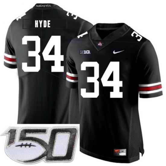 Ohio State Buckeyes 34 Carlos Hyde Black Nike College Football Stitched 150th Anniversary Patch Jersey